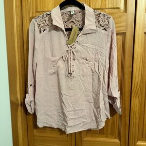 Lace-Up Light Pink Blouse